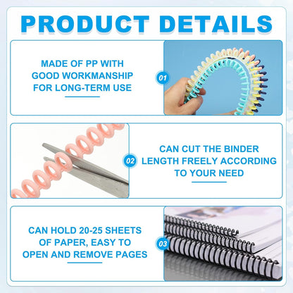 PATIKIL 8.5mm(0.3") Spiral Binder Ring,10 Pcs 30 Rings 25 Sheet Capacity Comb Binding Spines for Binding Paper Sheets Notebook Calendar Picture Album, Purple