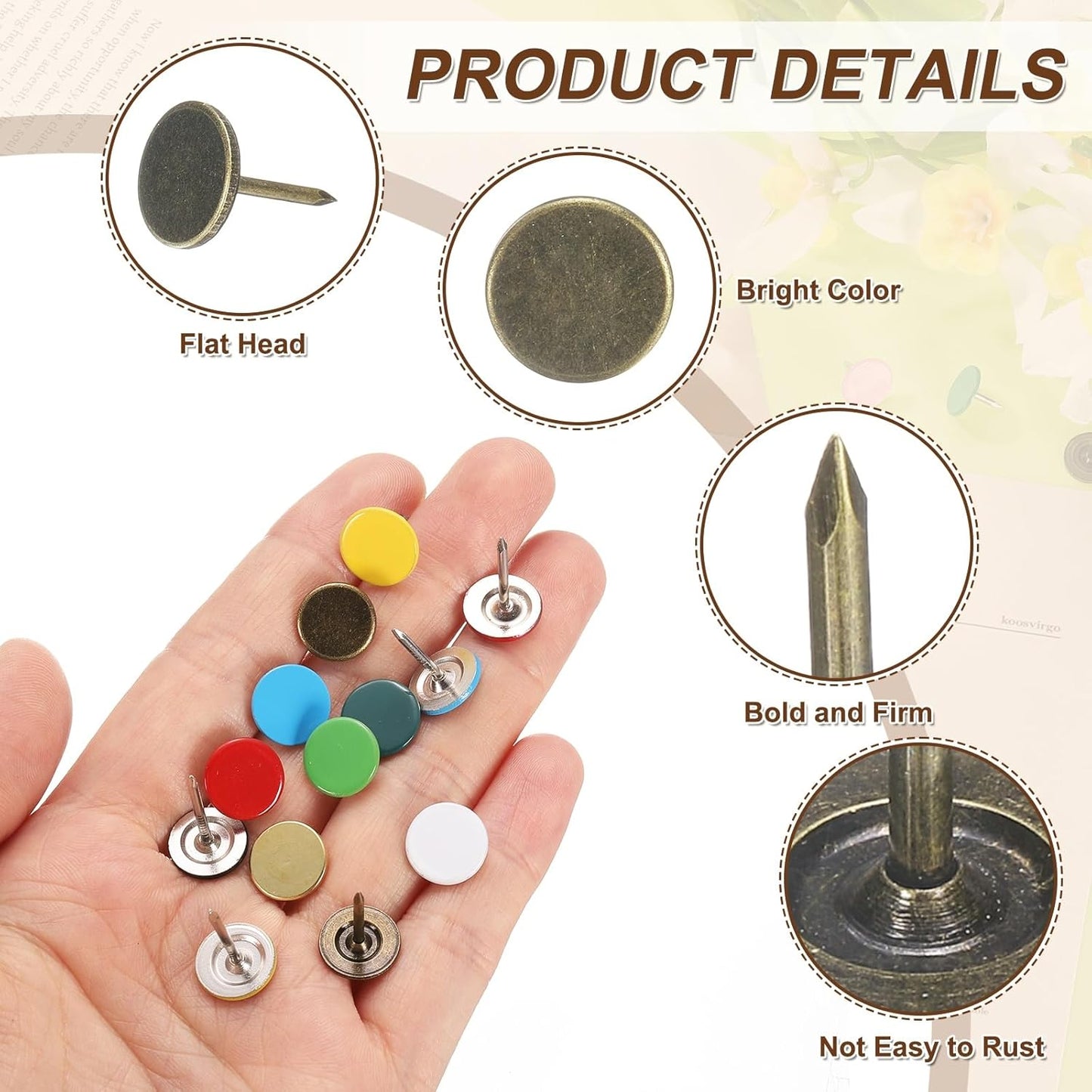 uxcell 100Pcs Upholstery Tacks, 11mmx15mm Flat Head Thumb Tack Decorative Furniture Nails Push Pins for Furniture Sofa Headboards, Bronze