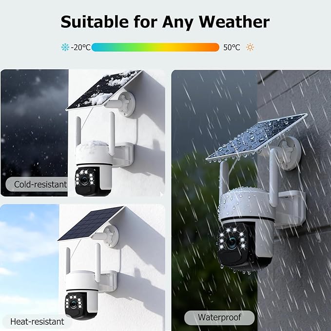 Solar Security Cameras Wireless Outdoor, 2 Cam-Kit, 4MP Home Security System with Color Night Vision, 2.4G & 5G WiFi, 360° Pan & Tilt, 64GB Local Storage, No Subscription, Motion Detection, Spotlight