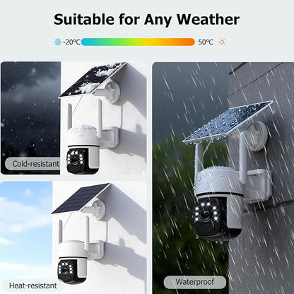 Solar Security Cameras Wireless Outdoor, 2 Cam-Kit, 4MP Home Security System with Color Night Vision, 2.4G & 5G WiFi, 360° Pan & Tilt, 64GB Local Storage, No Subscription, Motion Detection, Spotlight