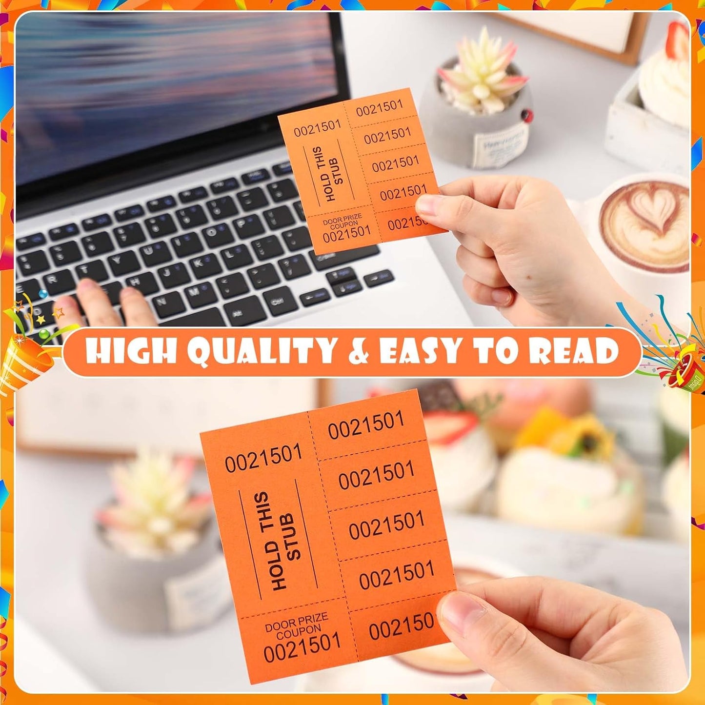 Kosiz 1000 Sheets 5 Bid Raffle Ticket Sheets Chinese Auction Tickets Numbers for Basket Events and Silent Auctions (Orange)