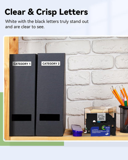 12mm 0.47 Laminated White Tape Tze Tz Label Compatible with Brother P-touch 1/2 Inch Black on White P Touch Label Maker TZe231 for PT-D210 1280 1750 PT-P300BT PT-P700BT Cube Plus Tape, 10-Pack