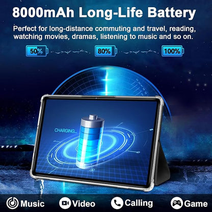 Android 14 Tablet, 2025 Tablets with 10 Inch IPS Incell Screen, 22GB+128GB (1TB Expand), 8000mAh Octa-Core Tablet with Keyboard, Mouse, Case, GPS, BT5.0, Support Widevine L1, Split Screen -Metal Brown