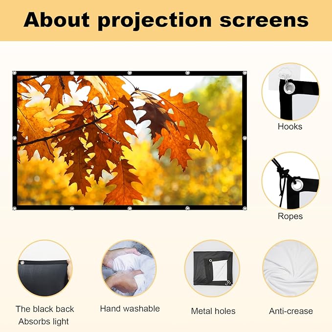 Foldable 100-inch Projector Screen,XINLEMY 4k 16:9 Anti-Crease Portable Washable Projector Backing Black Absorbs Light Movies Screens for Home Theater Backyard Indoor and Outdoor Camping