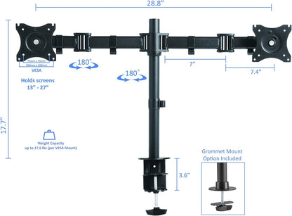Rocelco Standing Desk Converter with Dual Monitor Mount - 31.5 Inch Sit Stand Up Tabletop Riser with Tablet Holder, Height Adjustable Workstation - Deep Keyboard Tray for Laptop - Gray (R VADRG-DM2)