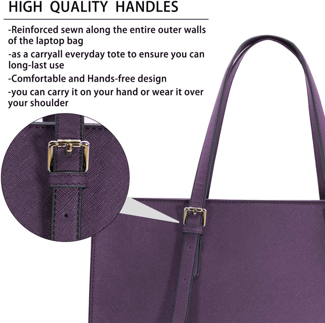 Laptop Bag for Women Waterproof Lightweight Leather 15.6 Inch Computer Tote Bag Business Office Briefcase Large Capacity Handbag Shoulder Bag Professional Office Work Bag Dark Purple