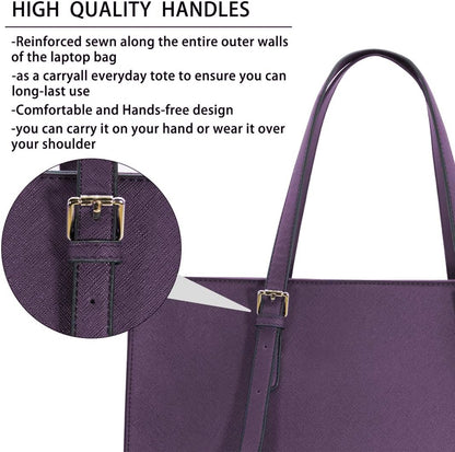 Laptop Bag for Women Waterproof Lightweight Leather 15.6 Inch Computer Tote Bag Business Office Briefcase Large Capacity Handbag Shoulder Bag Professional Office Work Bag Dark Purple