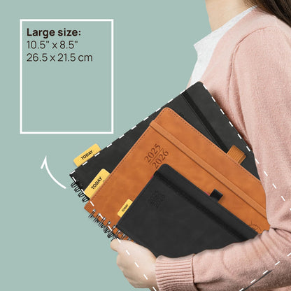 POPRUN Planner 2025-2026 Weekly Planner Notebook (Large 8.5''x 10.5'') Academic Calendar (JUL.25 - JUN.26) Appointment Book with Monthly Tabs, Spiral Soft Cover, Inner Pocket, 100 GSM - Petrol