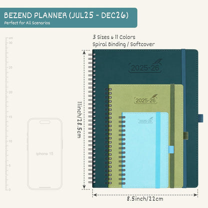 BEZEND Planner 2025-2026 Weekly and Monthly, 8.5" x 11" Academic Calendar (Jul 25-Dec 26) Vertical Daily Appointment with Hourly Timeslot & Monthly Tab, Spiral, PU Leather Softcover - Orange