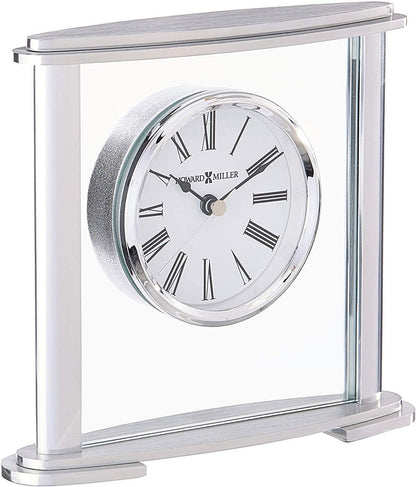 Howard Miller Glenmont Tabletop Alarm Clock – Metal Oval Glass Center, Brushed Silver Finish & Quiet Ticking Roman Numerals, Battery Operated Modern Desk Clock for Home or Office Décor