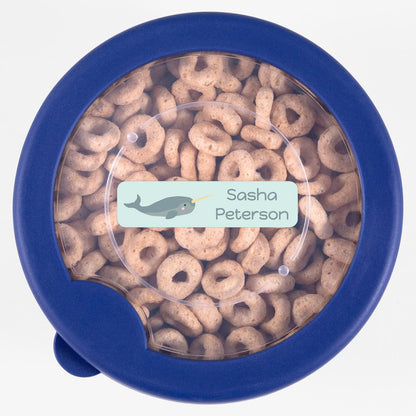 Name Bubbles - Custom Small Rectangle Name Labels for Kids (64 Labels) - Personalized Waterproof Name Stickers for Daycare, Lunch Boxes, Water Bottles, Shoes, School Supplies, & Camp (Narwhal)