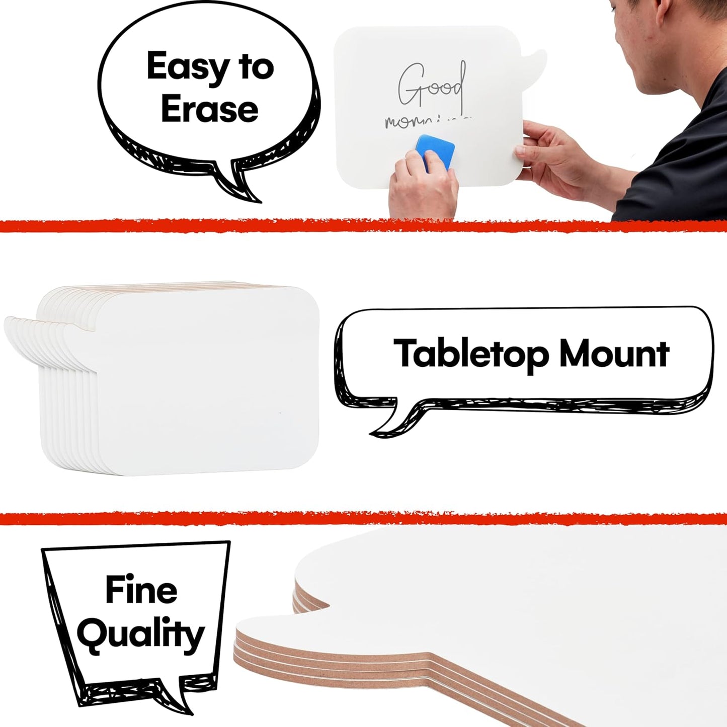 Speech Bubble White Board - Set of 10 - Dry Erase Answer Paddle for Kids and Adults - Smooth Surface for Easy Writing and Wiping - Reusable Paper Material - White