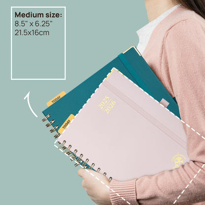 POPRUN Monthly Planner 2025-2026 Spiral Hardcover (6.25'' x 8.5''), 18 Months Calendar (Jul.2025 - Dec.2026)- 2 Pages per Month with Dotted Note Pages, Sunday Start, Laminated Tab - Orange