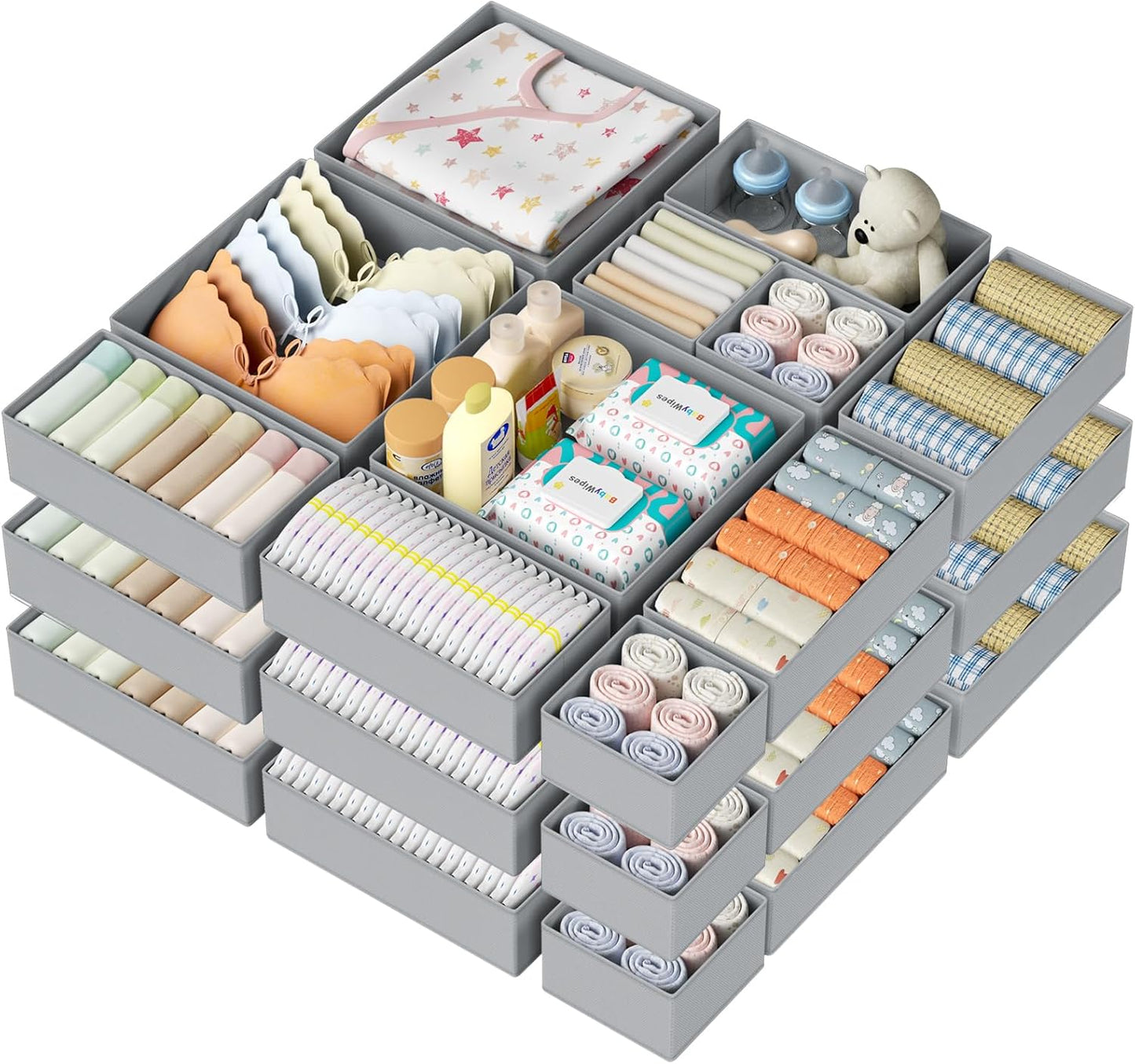 DIMJ Drawer Organizer Clothes Storage - 24 Pack Baby Dresser Organizer for Nursery, Small Fabric Closet Drawer Organizer Bins for Underwears Socks, Foldable Storage Dividers Organization for Bedroom