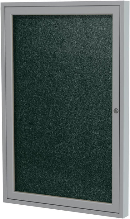 Ghent 24"x18" 1-Door Outdoor Enclosed Vinyl Bulletin Board, Shatter Resistant, with Lock, Satin Aluminum Frame - Ebony (PA12418VX-183), Made in the USA