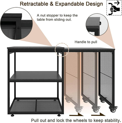 Natwind 24''x20''x29'' Large Printer Stand with Storage Shelves,Extendable Home Craft Table,Home Office Organization Desk, Versatile Table for Home Office, Kitchen, Study Room, Living Room (Black)