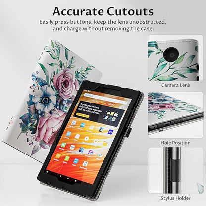 VORI Case for All-New Amazon Kindle Fire HD 10 Tablet (13th/11th Generation 2023/2021 Release) and Fire HD 10 Plus 10.1" - Slim Folding Stand Folio Cover with Auto Wake/Sleep & Hand Strap, Peony