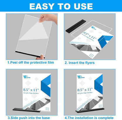 EHWINE 3 Pack Acrylic Sign Holder 8.5 x 11, Double-Sided Stand up Table Top Sign Holders, Clear Acrylic Picture Frame Menu Flyer Paper Holder Display Stand for Office Business Store Wedding Party(Black Base)