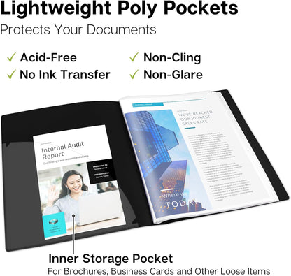 Dunwell Presentation Binder 48-Pocket, Displays 96 Pages, 8.5x11 Portfolio Binder with Plastic Sleeves, Storage and Organizer for Documents, Photos, Kids Artwork, Projects, Recipes (Black)