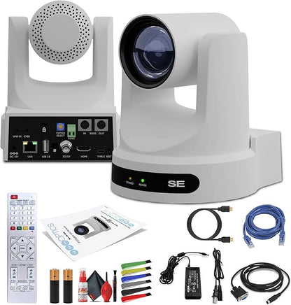 PTZOptics Move SE SDI/HDMI/USB/IP PTZ Camera with 12x Optical Zoom (White) (PT12X-SE-WH-G3) + Lens Cleaning Kit + HDMI Cable + Ethernet Cable + Color Wire Ties