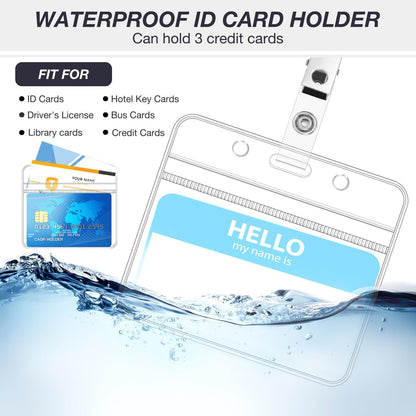 5 Pcs Badge Holders with Clip Thick Clear Name Tag Badge Holders Plastic Horizontal ID Card Holder with Waterproof Resealable Zip