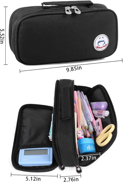 Pencil Case Pen Bag Holder Pouch Large Handle Big Capacity Desk Organizer Storage Marker Box Stationary Makeup Cosmetic Double Zippers for School Office Students Teen