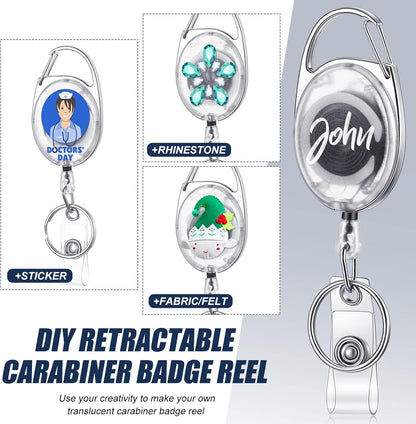 100 Pack Retractable Badge Reels Bulk Heavy Duty Badge Reel Holders with Carabiner Belt Clip and Keychain for Lanyard Card Nurse School Office Employee (Clear White)