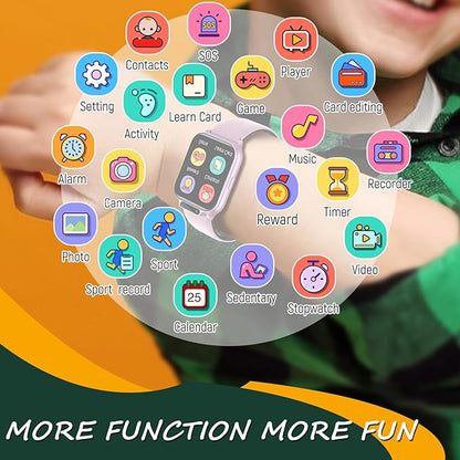 Smart Watch for Kids, 1.85" Fitness Tracker with Heart Rate, Sleep Monitor, IP68 Waterproof Smartwatches with Video Music, Pedometer, Game, NO APP/Phone, Gift for Boys Girls. (Classic, Pink)