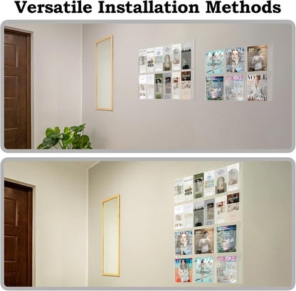 Acrylic Brochure Pamphlet Holder, 6 Magazine Holders and 12 Pamphlet Holders, Clear Brochure Display Holder Wall Mount, Trifold Flyer Rack, Literature Storage Rack for Home, Offices, Waiting Room
