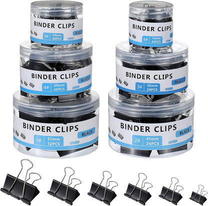 Binder Clips Assorted Sizes Including Extra Large Medium Small Mini and Micro, Office Supplies File Clamps Paper Clips, 6 Sizes in 6 Boxes, 208 PCS Metal Black Clamps for School