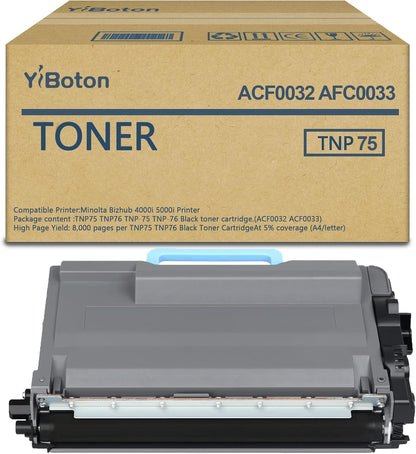 High Yield TNP75 TNP76 TNP-75 TNP-76 Black Toner Cartridge Compatible with Konica Minolta Toner Cartridge for Konica Bizhub 4000i 5000i Printer (ACF0032 AFC0033)