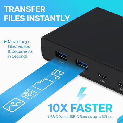 VisionTek VT4500 12in1 Docking Station Dual Monitor 4K – x2 HDMI, x2 DisplayPort, 60W USB-C PD, x4 USB-A 3.0, x2 5Gbps USB-C, 3.5mm Audio Jack, & Ethernet – Compatible with Laptop, PC, and MacBook