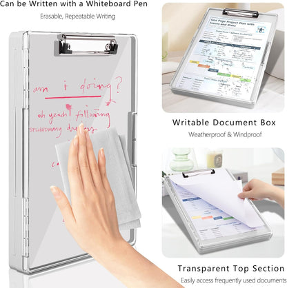 Clipboard with Storage,Heavy Duty Clip Boards 8.5x11 with 2 Storage Case,Clear Visible Top Panel Storage Clipboards,Side Opening Clip Boards,Nursing Clipboard Folder Case for Office Supplies-Lvory