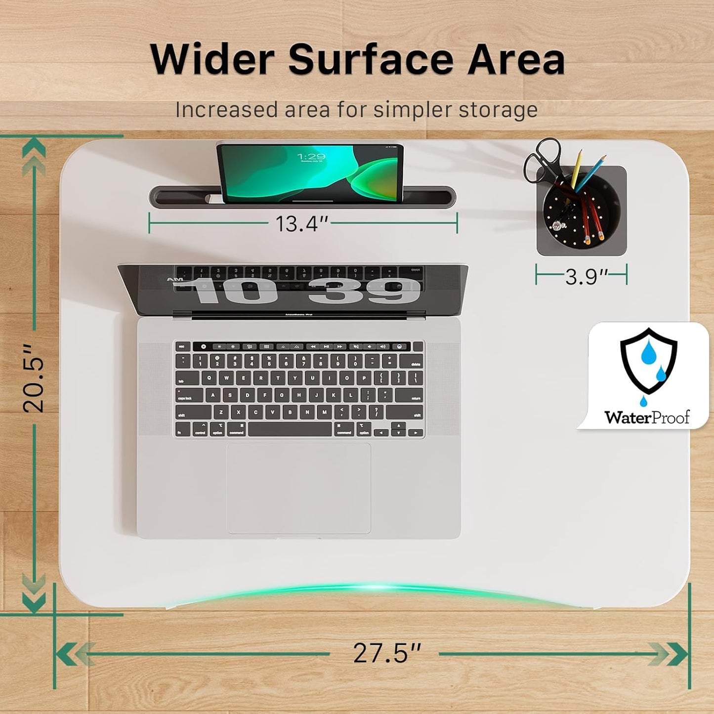 Mobile Standing Desk, Height Adjustable Rolling Laptop Desk, 27 inches Portable Sit Stand Desk with Wheels and Hook, Pneumatic Computer Table, White