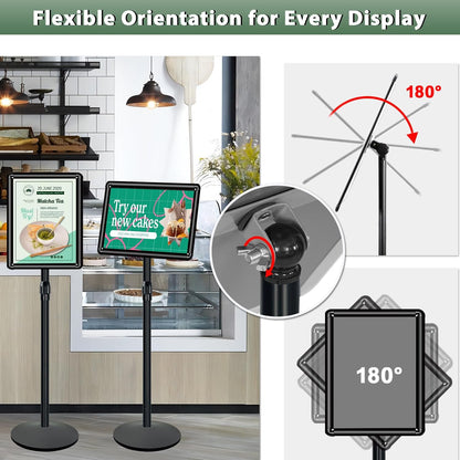 Heavy Duty Sign Holder Poster Stand 8.5"x 11" Floor Standing Sign Holder Adjustable Pedestal Sign Stand with Cast Iron Base for Display/ Advertisement (Black)