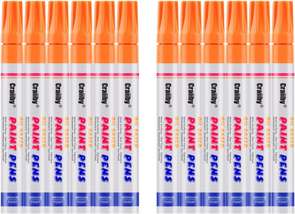 Orange Paint Markers, 12 Pack Oil-Based Waterproof Quick Dry Permanent Paint Pen Set for Rocks Painting, Wood, Fabric, Plastic, Canvas, Glass, Mugs, Metal, Tire, Stone, DIY Craft