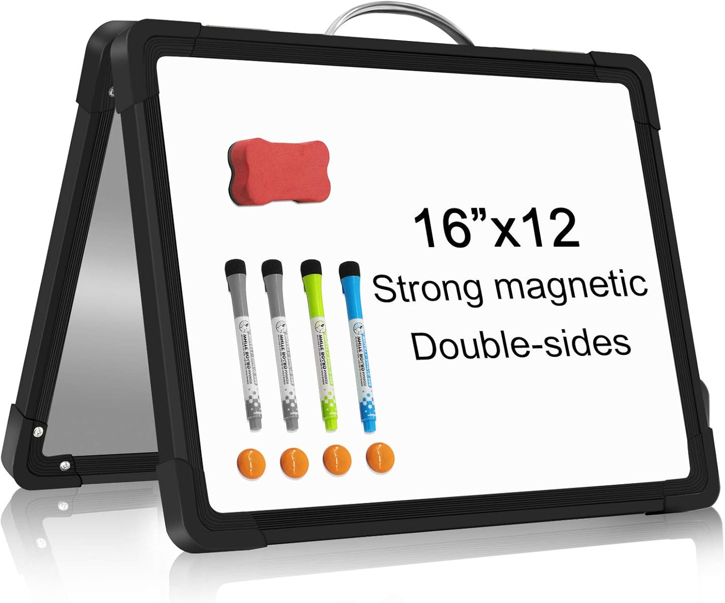 H-Qprobd Small Dry Erase White Board - 16"x 12" Double Sided Mini Foldable Magnetic Desktop whiteboard for Drawing, Teacher Instruction and Meeting Discuss