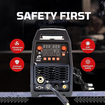 LOTOS MIG225SP MIG Welder with Aluminum Spool Gun, 225A 110/220V, 6 in 1 Gas MIG, Spool Aluminum, Gasless Flux Core, Stick, Lift TIG, Spot, Multi Process Welding Machine Auto Synergistic Setting