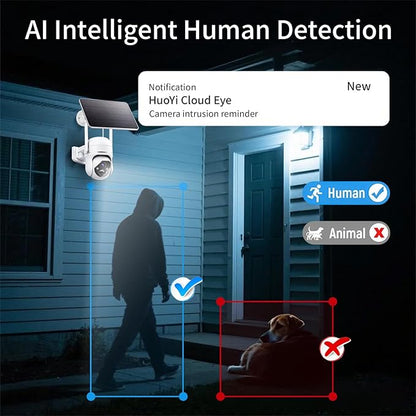 Solar Security Wireless Camera 3MP 360° View Solar Battery Powered WiFi Camera AI Motion Detection/2-Way Talk/Spotlight/Siren/IP65/Cloud/Up to 512G SD Storage( About 180 Days Storage SD Card Included)