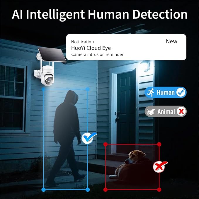Solar Wireless Security Camera 3MP 360° View Solar Battery Powered WiFi Camera AI Motion Detection/2-Way Talk/Spotlight/Siren/IP65/Cloud/Up to 512G SD Storage( About 180 Days Storage SD Card Included)