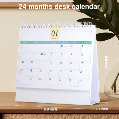Desk Calendar 2026-2027, 2 Years Calendar Runs from Jan. 2026 until Dec 2027, Table Monthly Planner with Stickers for Home,Office,School Organization(L-Black+White,9.8" x 9.6")