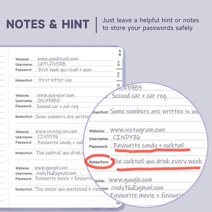 Password Book with Alphabetical Tabs – Hardcover Internet Address & Password Organizer – Password Keeper Notebook for Computer & Website – 7x 10" Log-in Password Journal w/Thick Paper (Lavender)