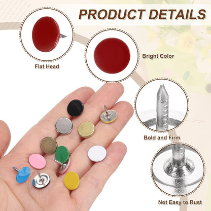 uxcell 100Pcs Upholstery Tacks, 11mmx10mm Flat Head Thumb Tack Decorative Furniture Nails Push Pins for Furniture Sofa Headboards, Red