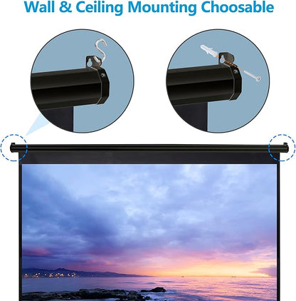 SUPER DEAL 120'' Projector Screen Projection Screen Manual Pull Down HD Screen 1:1 Format for Home Cinema Theater Presentation Education Outdoor Indoor Public Display, Black