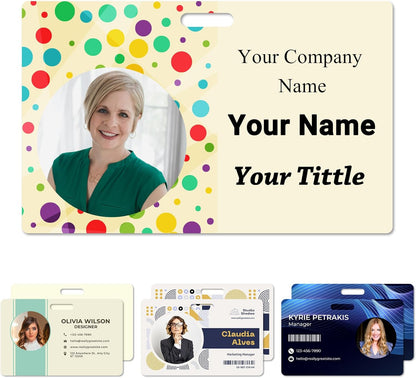 Custom Id Badge Custom Id Card Identification Badges Customizable Personalized Name Badge Customize Name Tag Photo Logo Employee Work Office Volunteer Customized Personal (Horizontal-4)