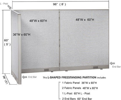 GOF Freestanding L Shaped Office Partition, Large Fabric Room Divider Panel, 36" D x 96" W x 60" H