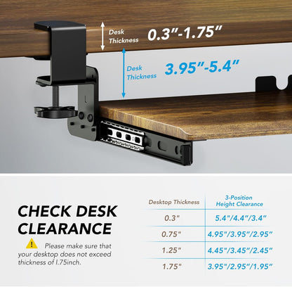 Keyboard Tray Under Desk Pull Out with Extra Sturdy C Clamp Mount System, 27.3 (32.5 inch Including Clamps) x 11 Inch Slide-Out Platform Computer Drawer for Typing Vintage AX01WG02