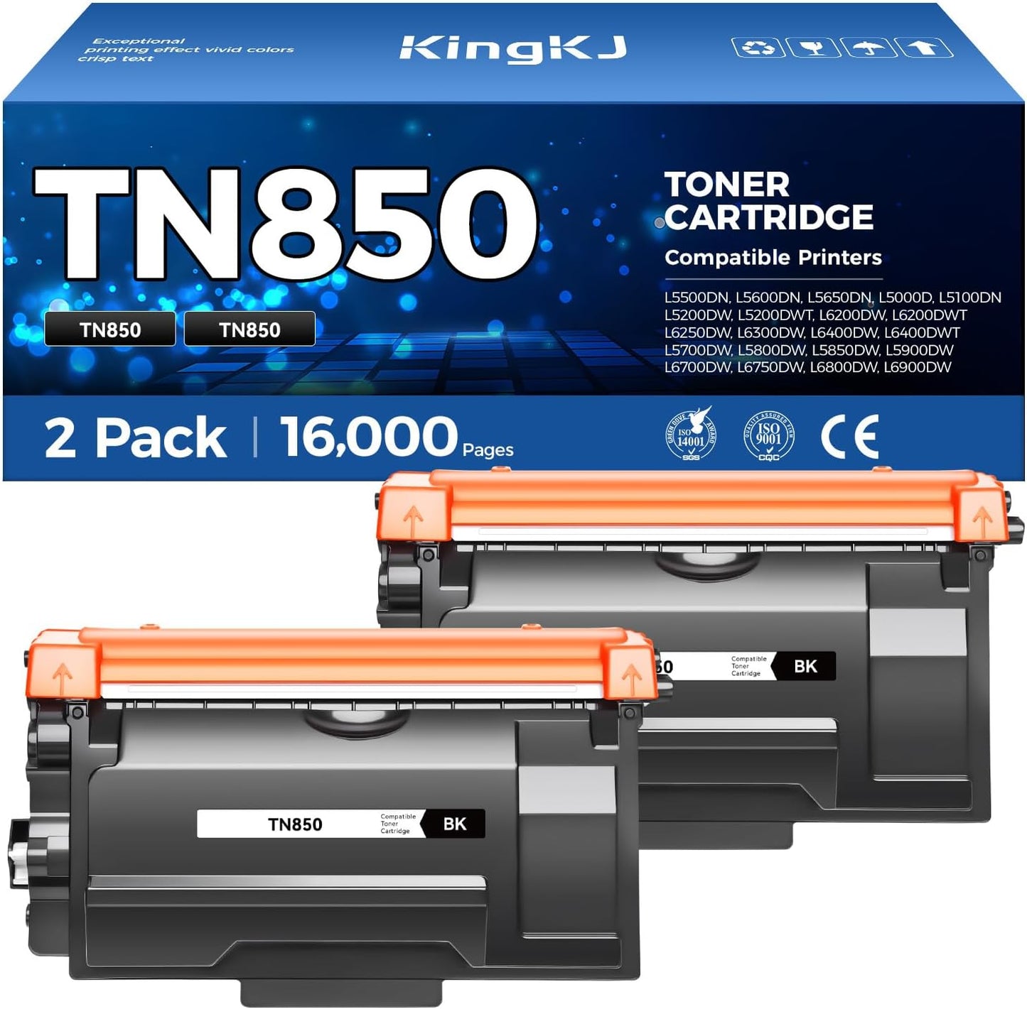 TN850 Black Toner Cartridge 2-Pack High Yield Compatible for Brother TN-850 850 Toner HL-L6200DW L6200DWT L5200DW L5100DN L6400DW MFC-L5800DW L5700DW L6700DW L6800DW DCP-L5600DN Printer Ink All-in-One