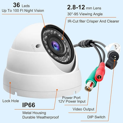 Anpviz Analog CCTV Camera 1080P HD 4-in-1(TVI/AHD/CVI/960H CVBS), 4X Manual Focus/Zoom Analog Camera 2.8-12mm Varifocal Lens, 36 IR-LEDs Dome Turret Security Camera for Indoor and Outdoor