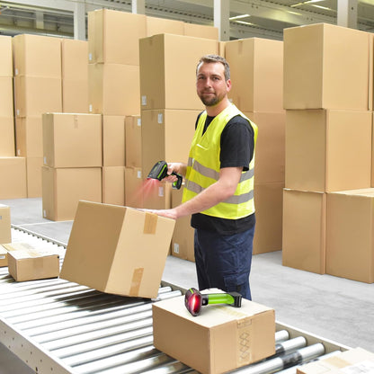 Eyoyo 2D QR Industrial Barcode Scanner with Wireless Charging Stand, Rugged Heavy Duty & IP65 Waterproof 3-in-1 Bluetooth & Wireless & USB Hands-Free Barcode Reader for Laptop Desktop Tablet Android